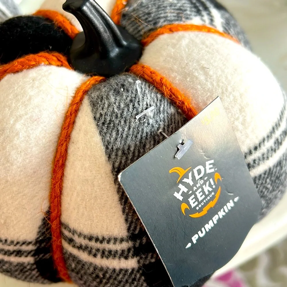 Hyde and EEK Harvest Plaid Pumpkin Medium Black and Cream Target Halloween Fall